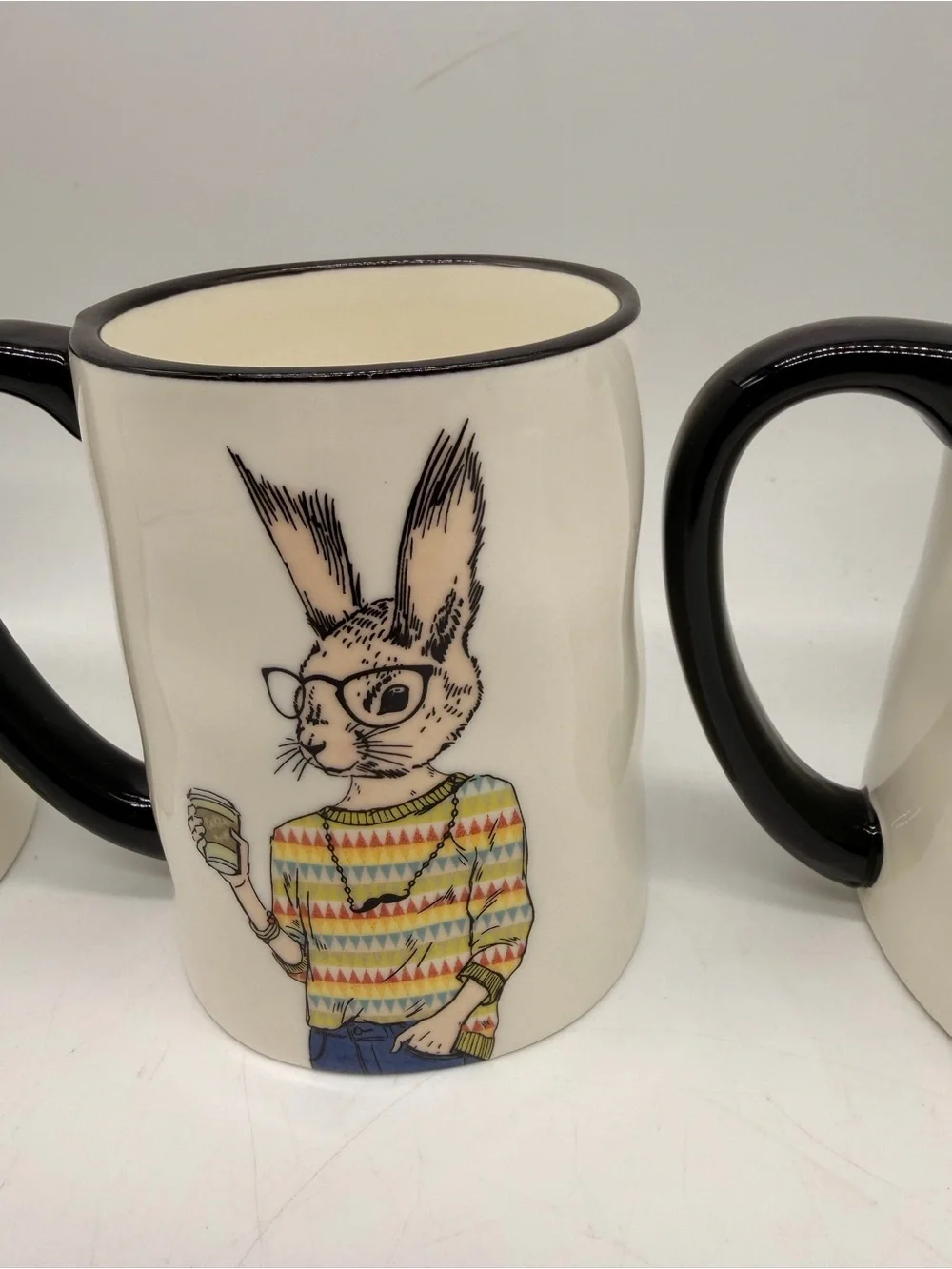 SIGNATURE HOUSEWARES Animal Hipster MUGS Cups 17.5 Oz Stoneware-Set of 3